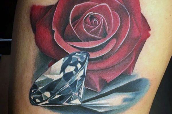 Hình tattoo kim cương và hoa hồng